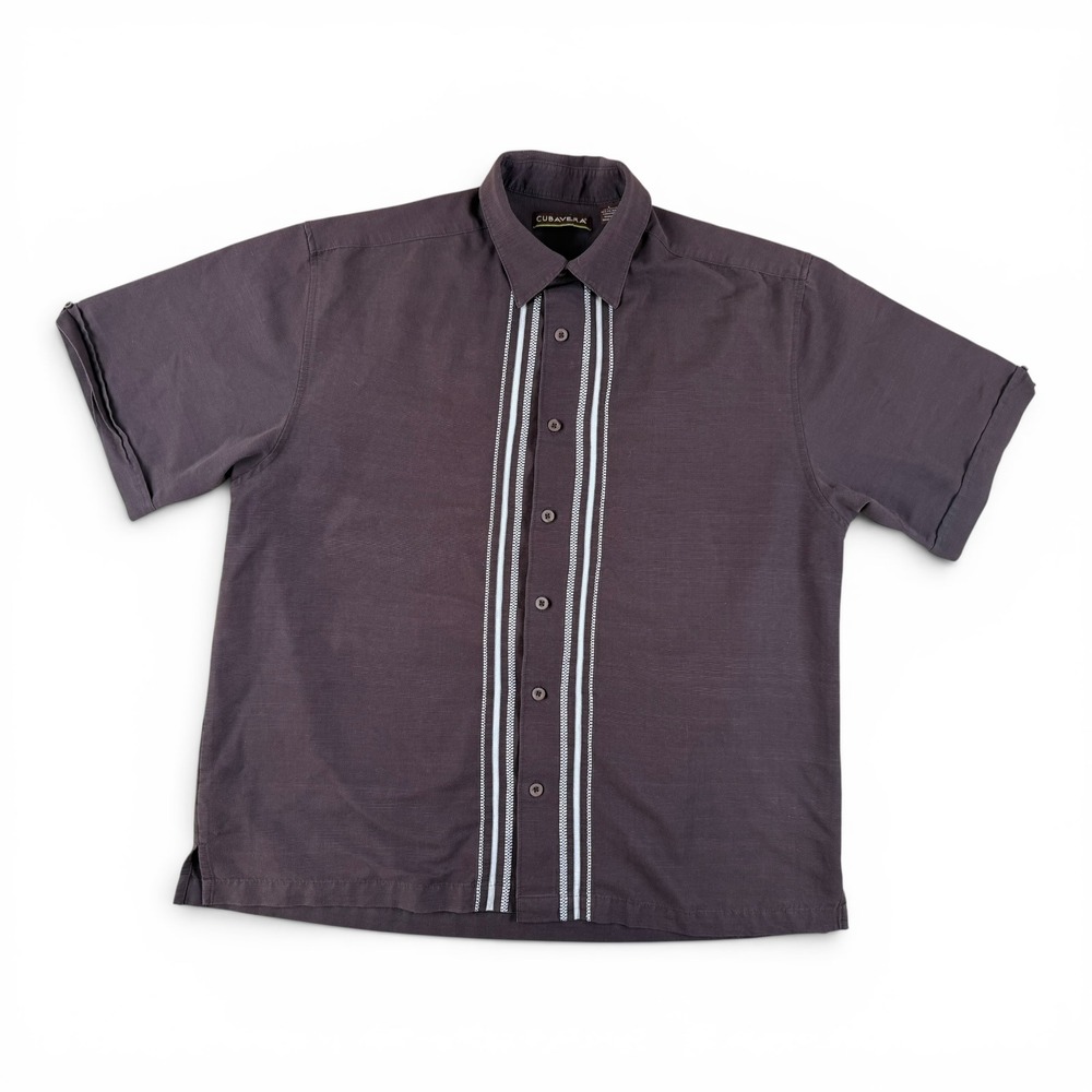 Tropical Guayabera Shirt Rayon Blend Embroidered Stripe Large Cubavera
